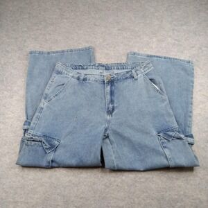 SHEIN Jeans Women XL Blue Denim Cargo Pants Wide Leg Utility Pockets Light Flood